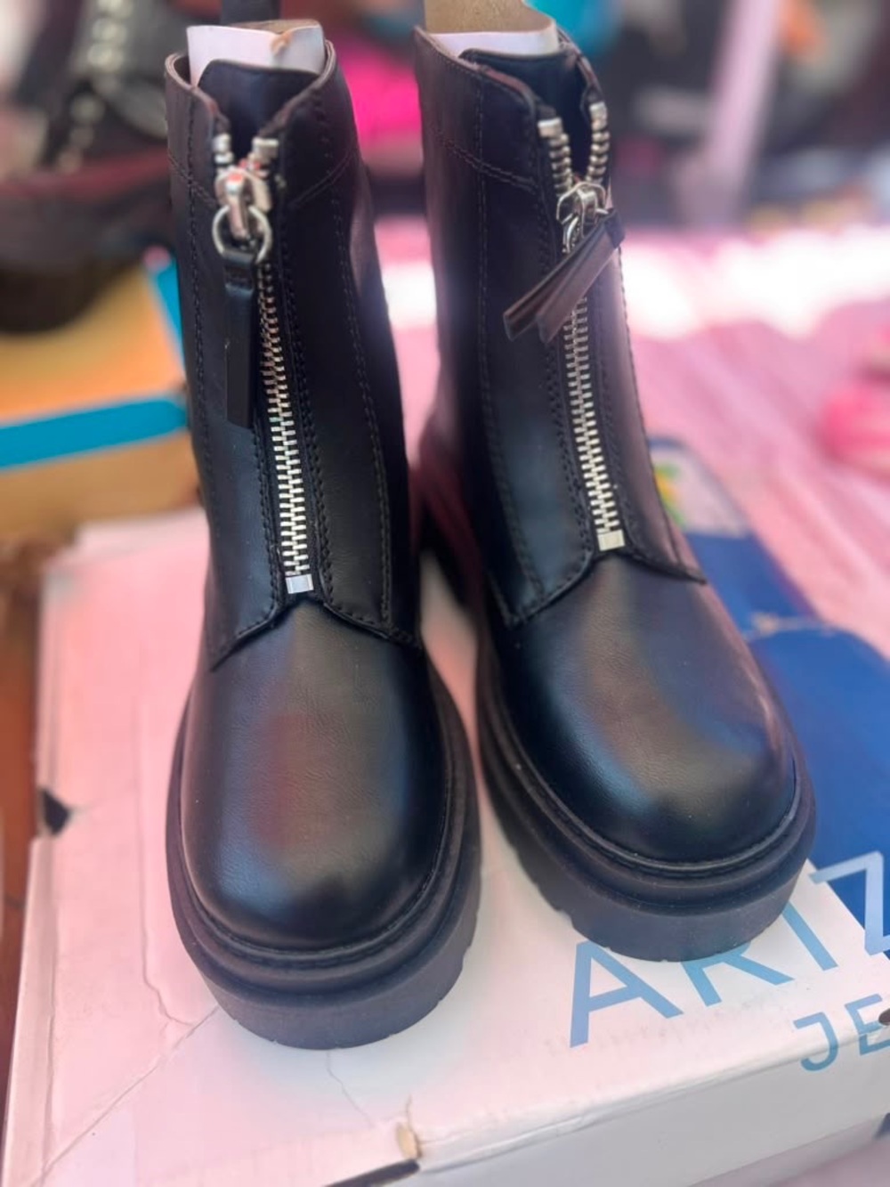 Arizona  Black Front-Zip Chunky Ankle Boots